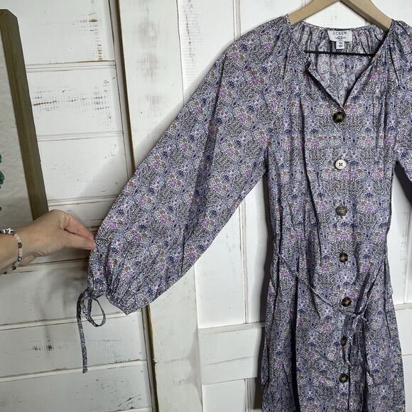 J Crew Liberty of London Fabric Tie-Sleeve Button Front Cotton Shirt Dress XS - Picture 4 of 8